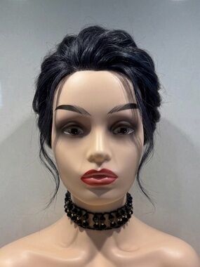 Vintage Black Beaded Choker Necklace with Gold Accents